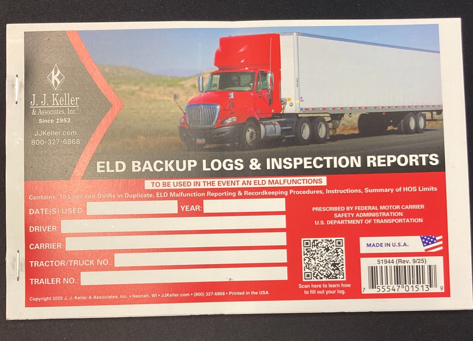 J.J. Keller & Associates, Inc. ELD BACKUP LOGS & INSPECTION REPORTS- 1 Pack