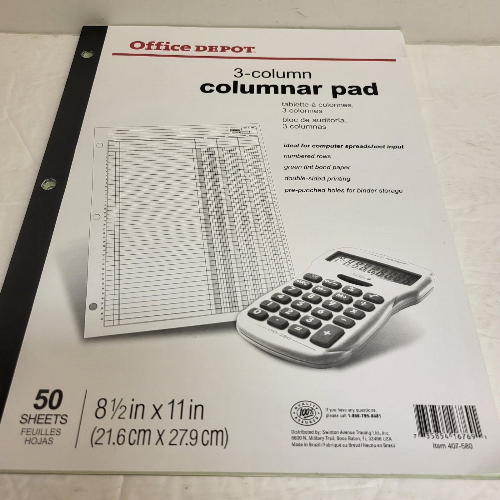 Office Depot Columnar Pad, 4 Columns, 11 x 8.5 Inches, 50 Sheets
