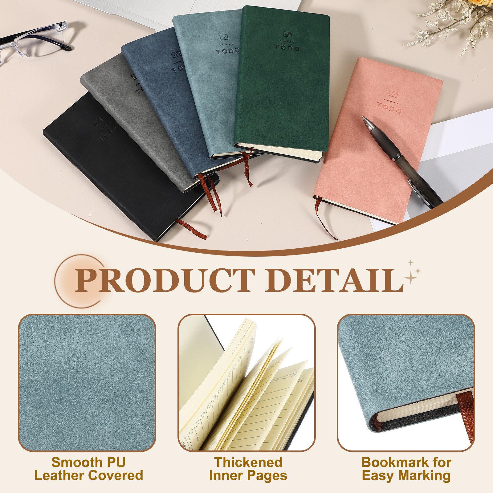 2Pcs to Do Notebook, A6 6.8 x 3.7″ Daily Planner Notebook, Sky Blue/Grey