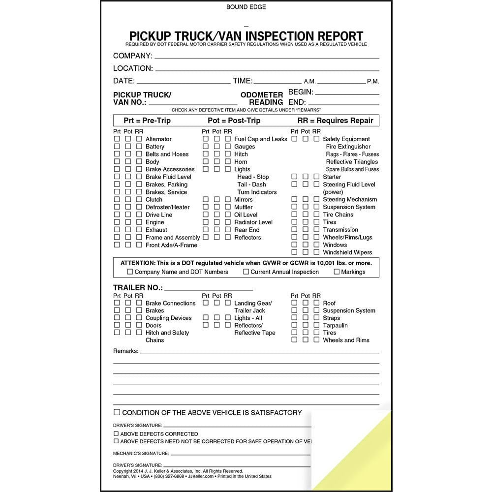 J. J. Keller Truck/Van Vehicle Inspection Report Book 10-pk., 2-Ply Carbonless,