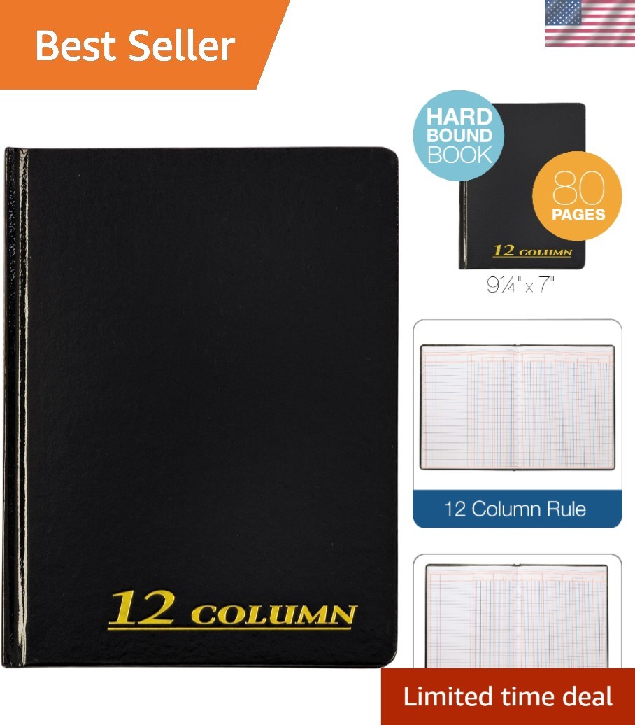 Account Book, 7 x 9.25 Inches, Black, 12-Columns, 80 Pages