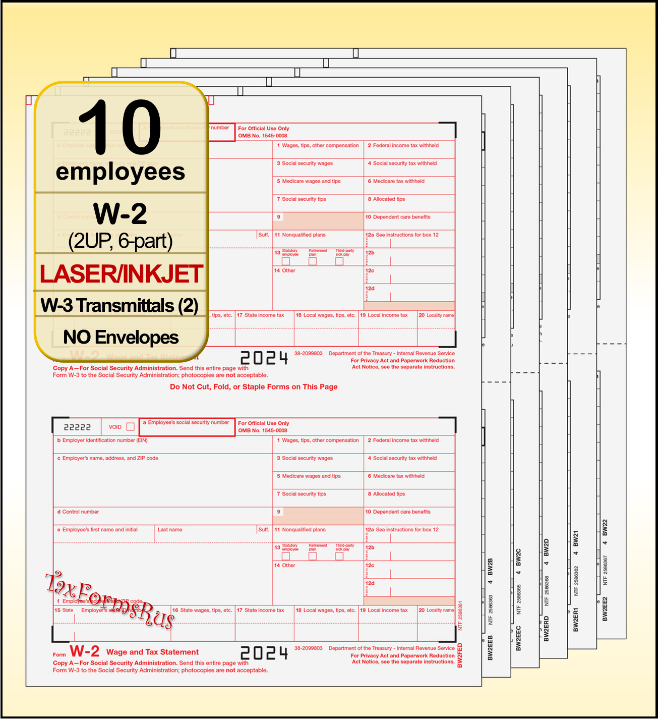 2024 IRS Tax Form W-2 Wage Stmts 10 employees LASER +(2)W3 #W2TRADS605 – NO Env