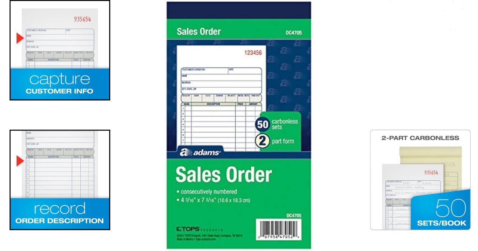 3 Pack 2-Part Carbonless Invoice Books with Wraparound Cover – 4-3/16″ x 7-3/16″