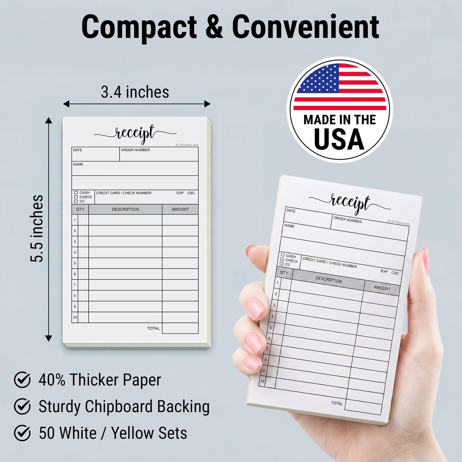 Receipt Book with Carbon Copies for Small Boutique Business, 2-Part Carbonles…