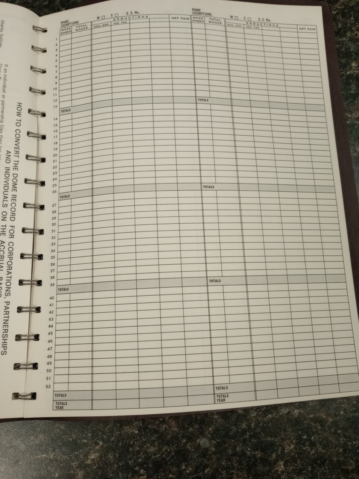Vtg. Dome DOM600 Bookkeeping Record Book Weekly 128 Pages 9 x 11 Inches, Brown