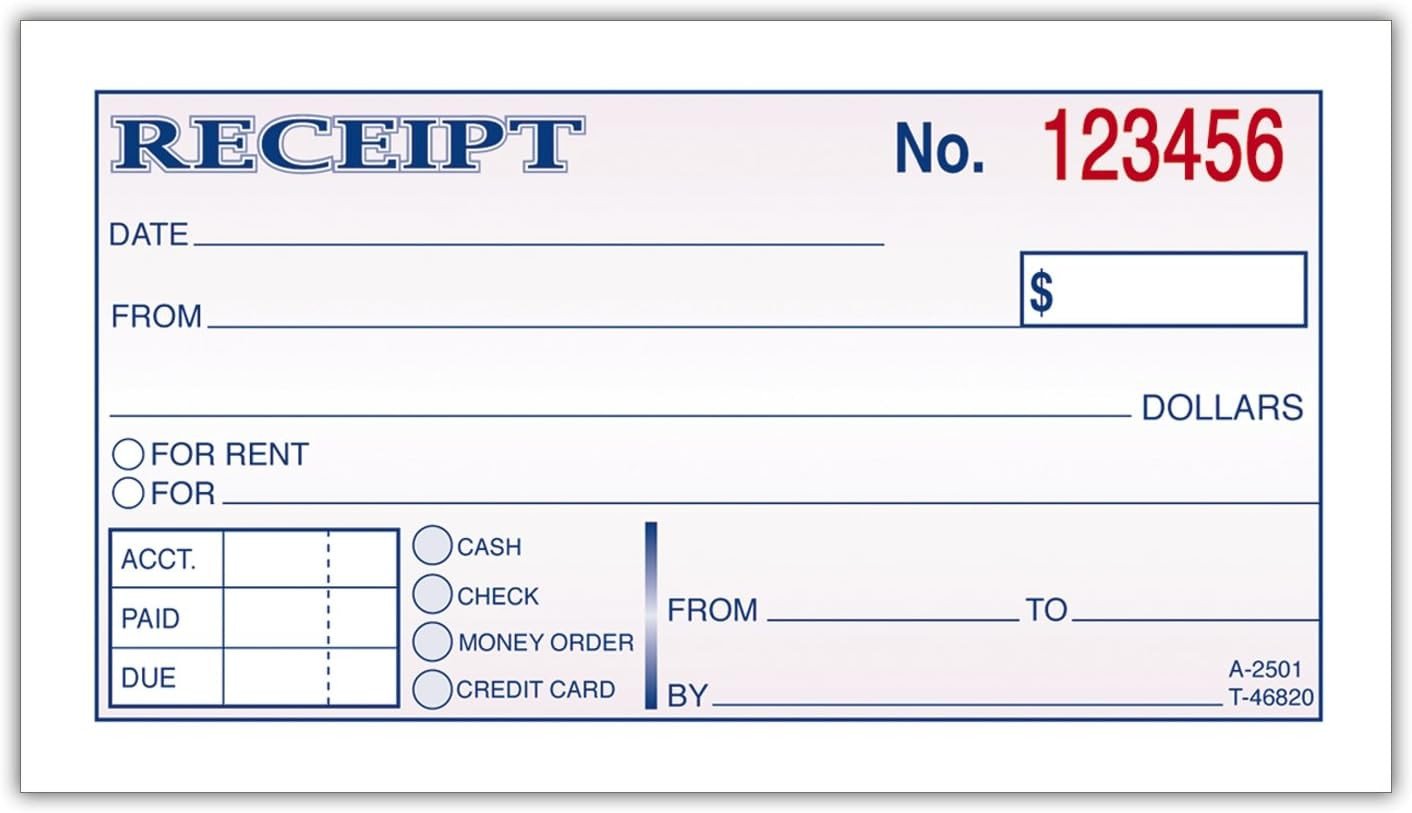Adams Money and Rent Receipt, 2-3/4 X 5-3/8 Inches, 2-Parts, Carbonless, White/C