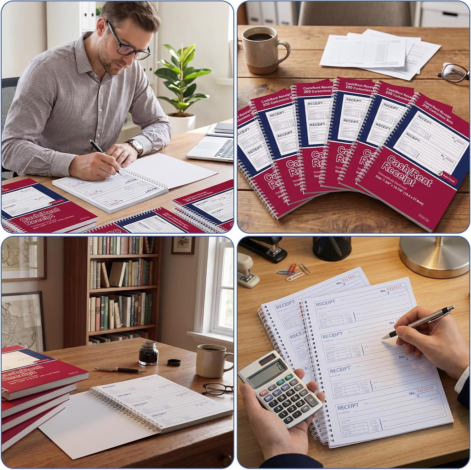 6 Pack Receipt Books with Carbon Copies, Rent Receipt Book, 2-Part Carbonless, 7