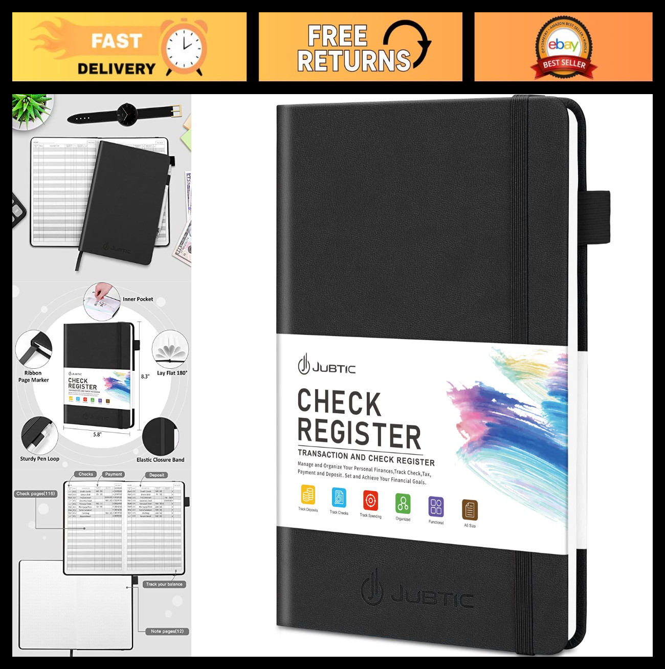 A5 Check Register Ledger Log Book for Personal Finances, Payments & Transactions