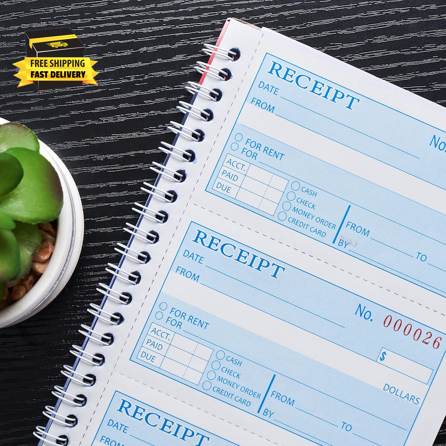 Receipt Books with Carbon Copies,Money and Rent Receipt Book,3-Part Carbonless,5