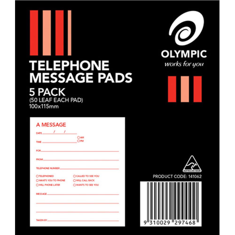 Olympic Telephone Message Pads 50 Leaves Pack of 5 100x115mm Handy Time Box