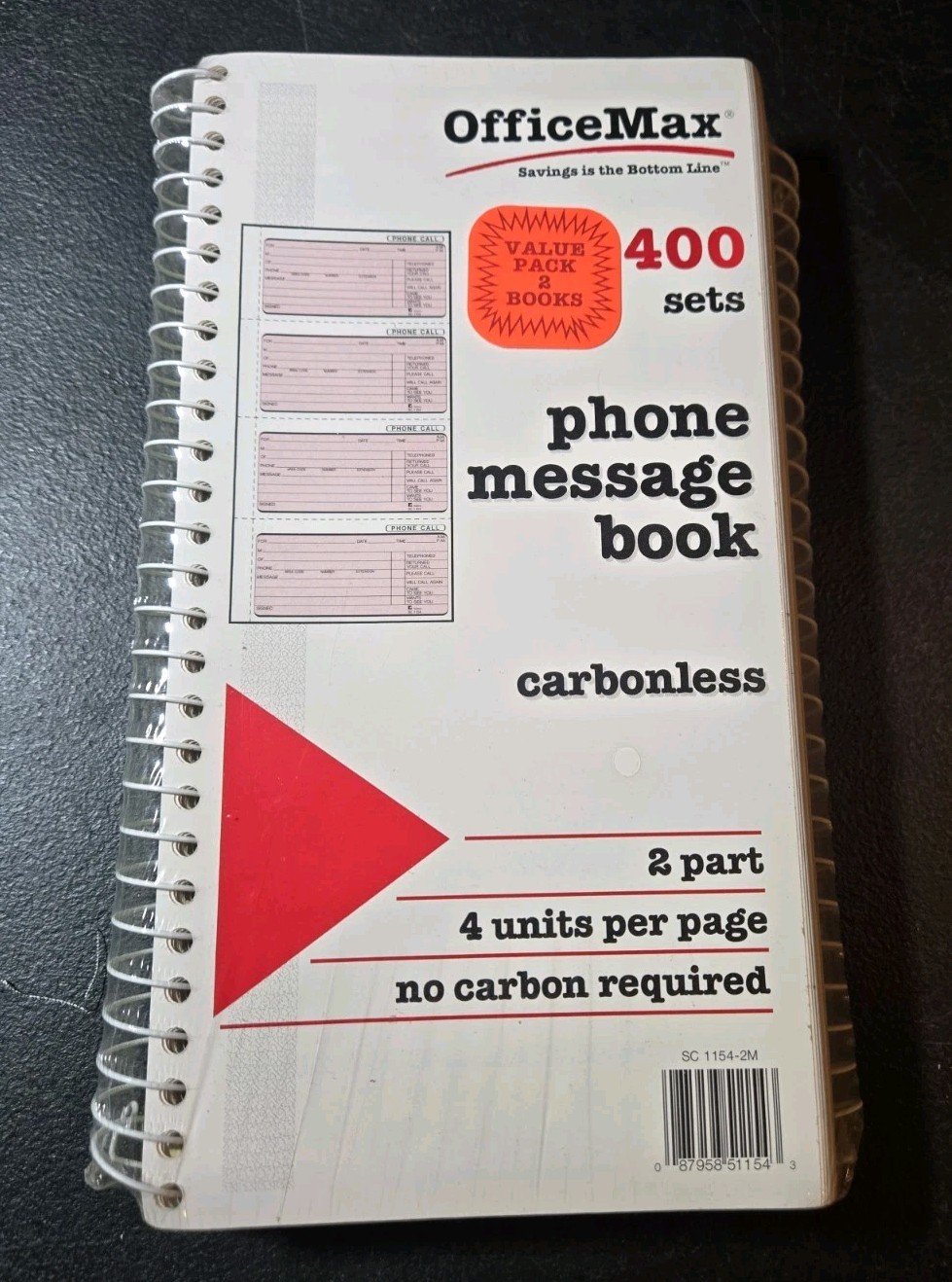 OfficeMax-Spiral Phone Message Book, Carbonless- 400 Sets Per Book 2 Pack
