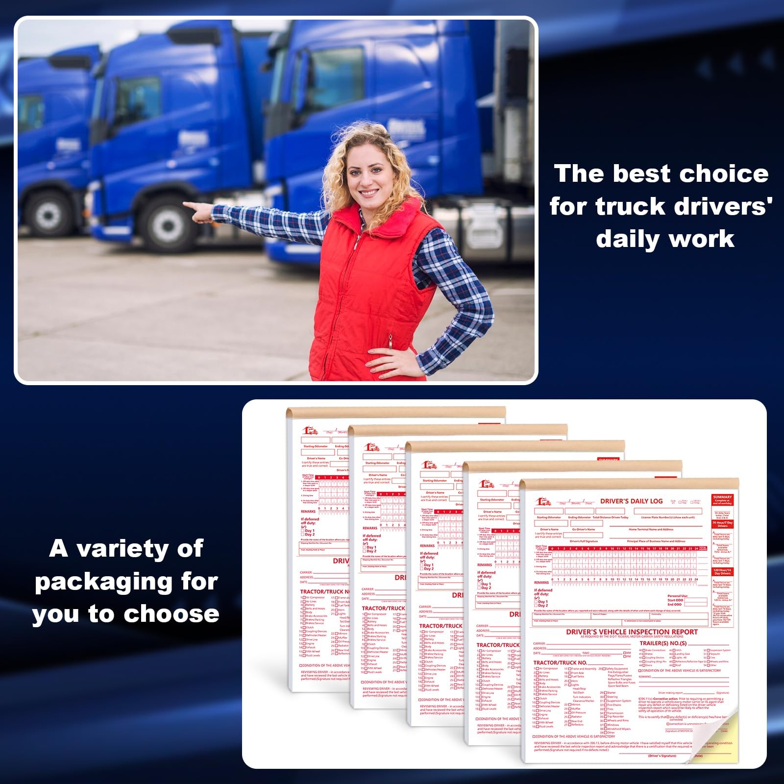 10 Pcs 8.5x11inch 2-in-1 Driver Log Books for Truckers Dot Book Driver…