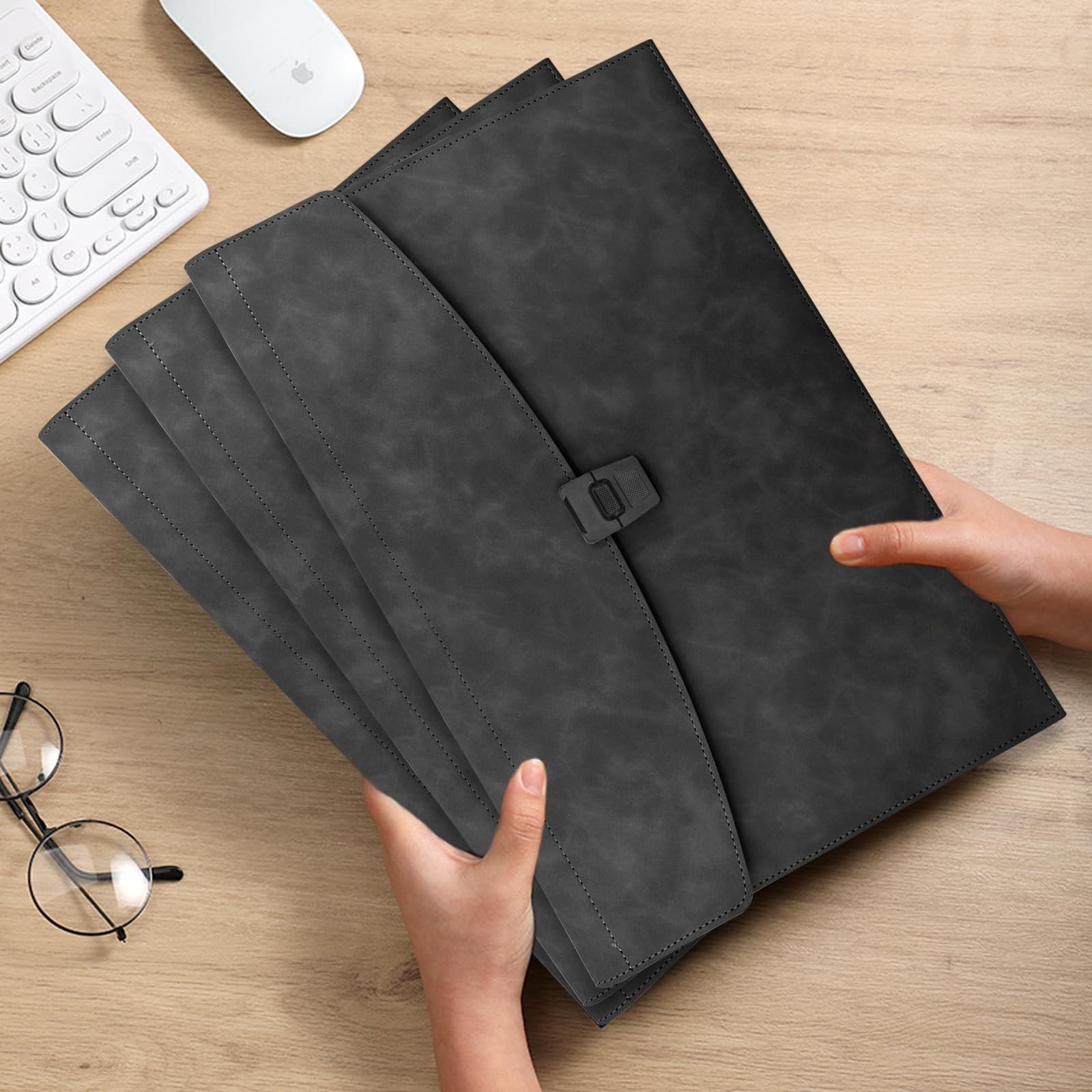 VANRA File Folder Document Holder Faux Leather Portfolio Filing Black