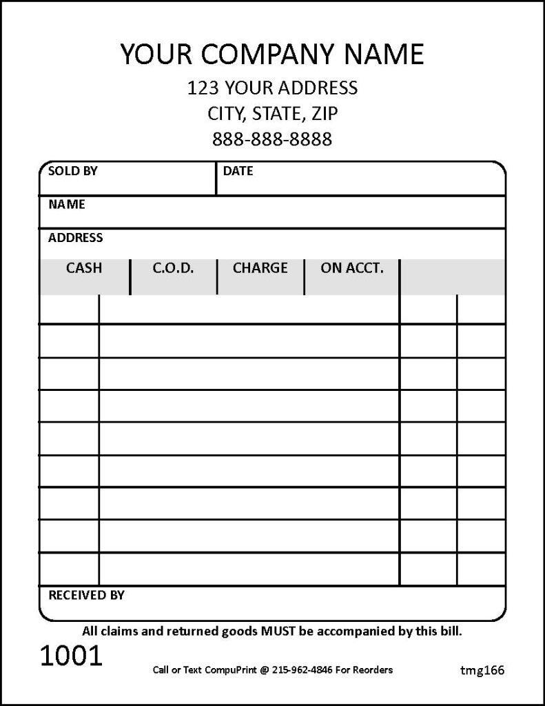 100 Small Invoices / Sales Receipts / 4.25″ x 5.5″ / 2 Part / TMG0166