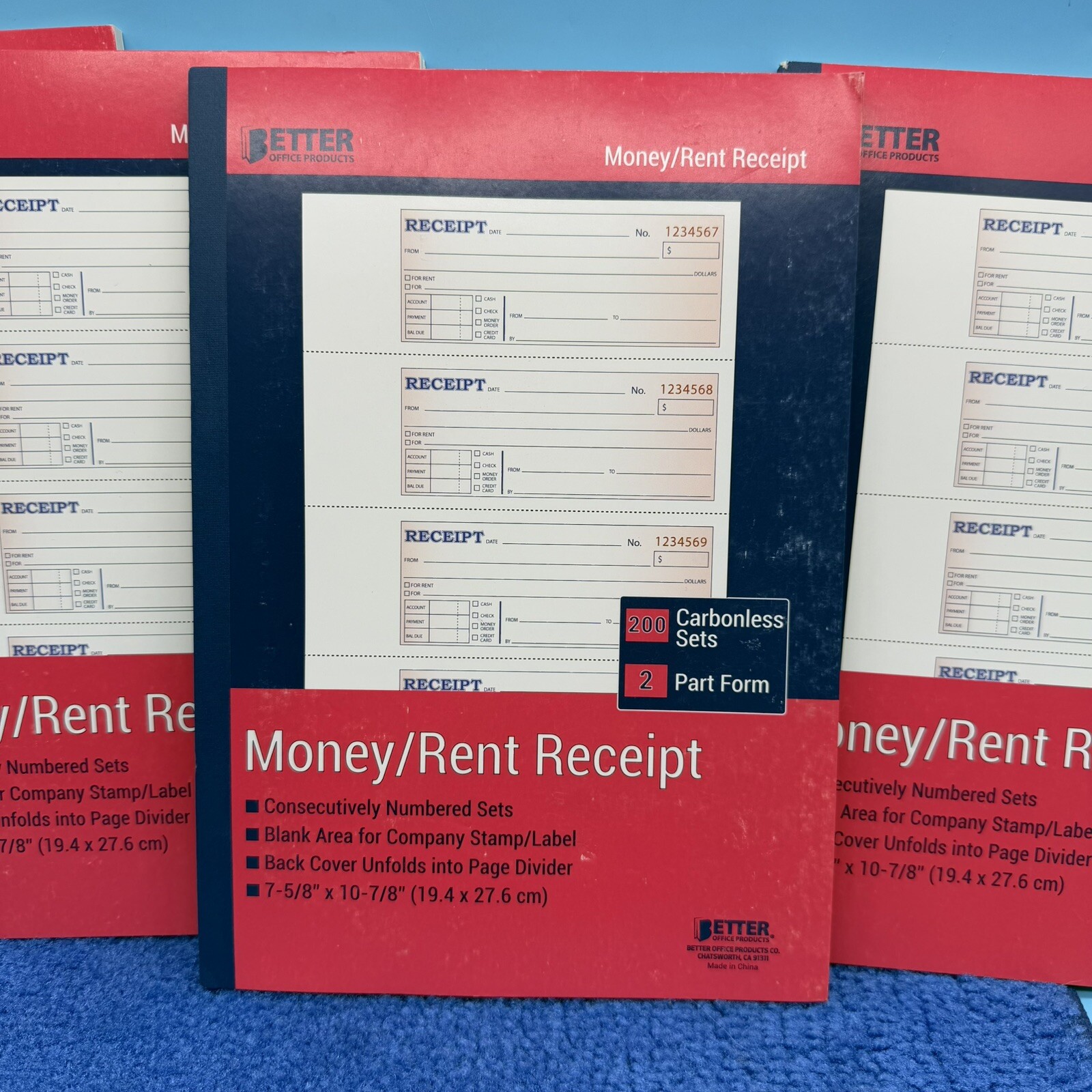 Better Office Products Cash Money and Rent Receipt Books, 4 Pack, Large Size
