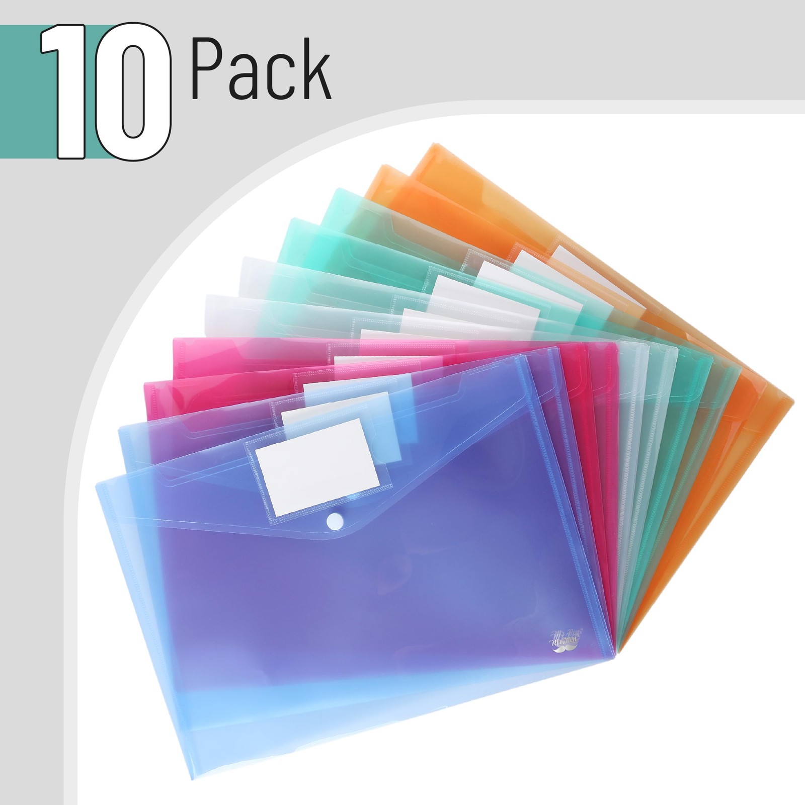Mr. Pen- Plastic Envelopes, 10 Pack, A4, Letter 10 Assorted Colors