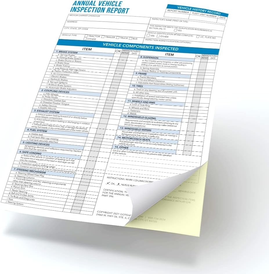 Annual Vehicle Inspection Forms and Stickers 6″x3.5″ – 25 Count, FMCSA Approved
