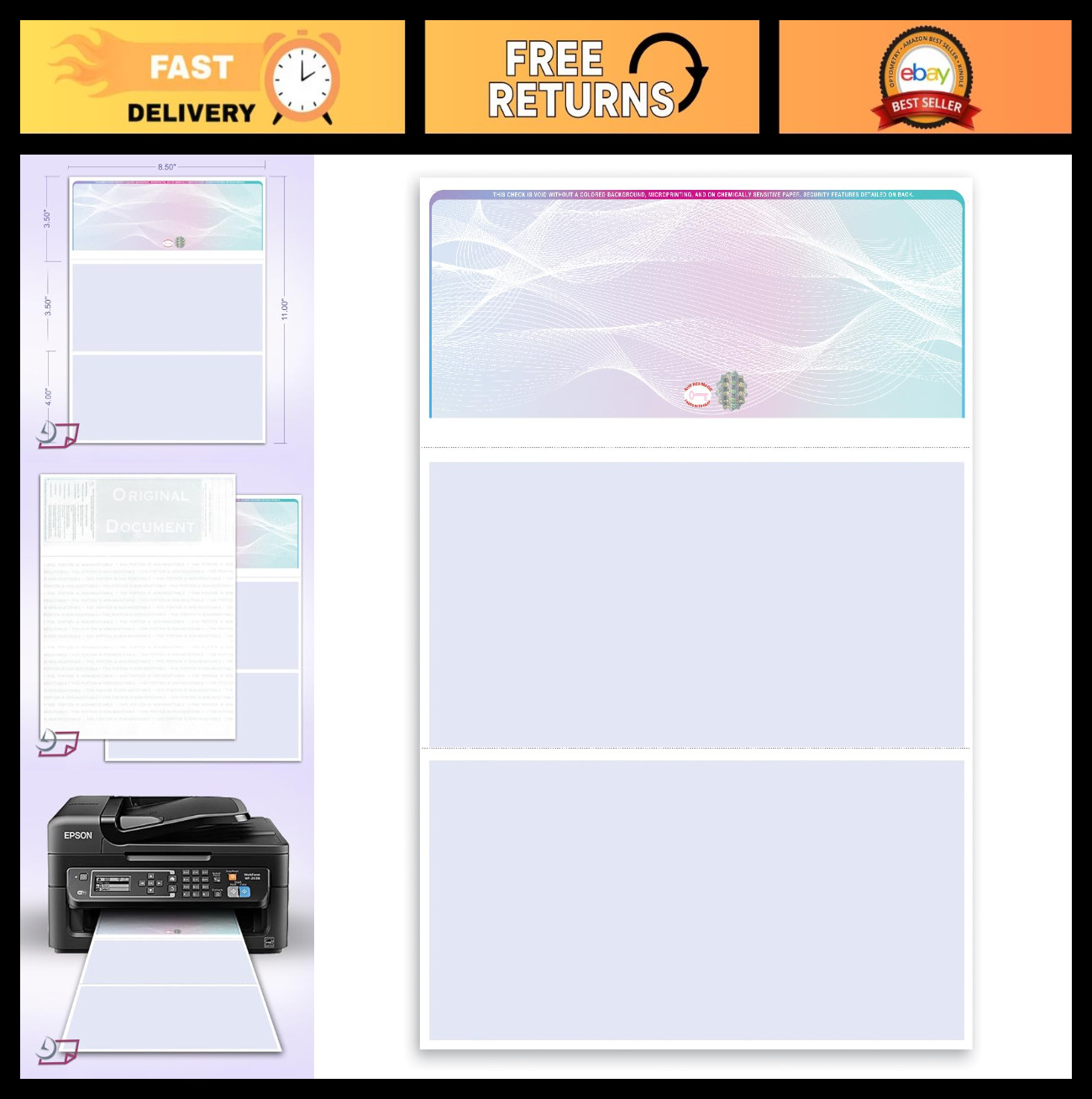 Blank Check Paper 100 Pack – High-Security Laser Checks with Hologram, Perforate