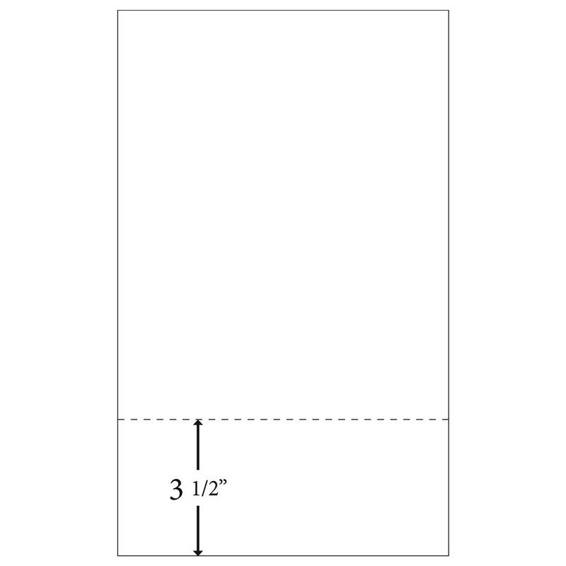 8-1/2″ x 14″ Laser Cut Sheet, 20# White Stock, 1 Horizontal Perforation 3-1/2″