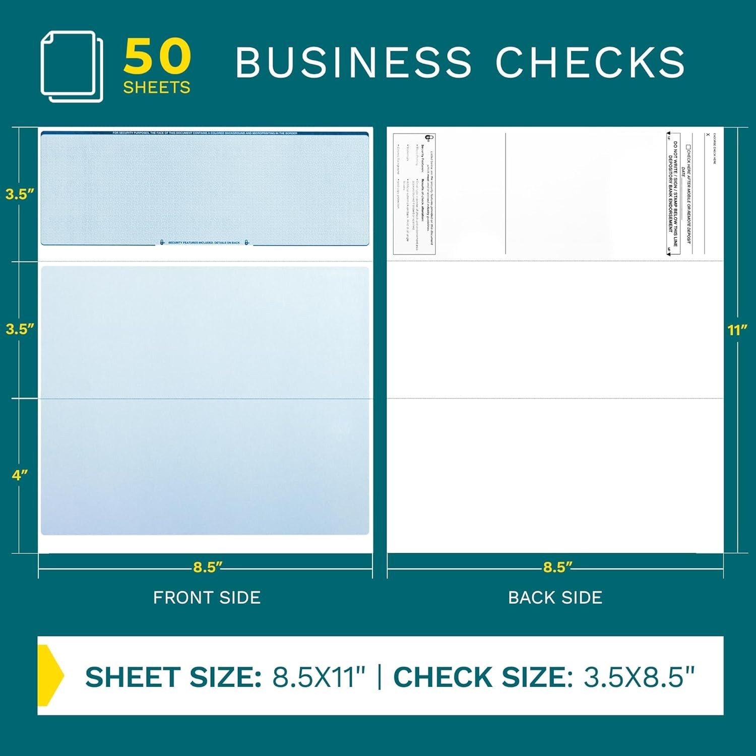 50 Sheets of Business Check Paper – Security Features & Laser Compatible