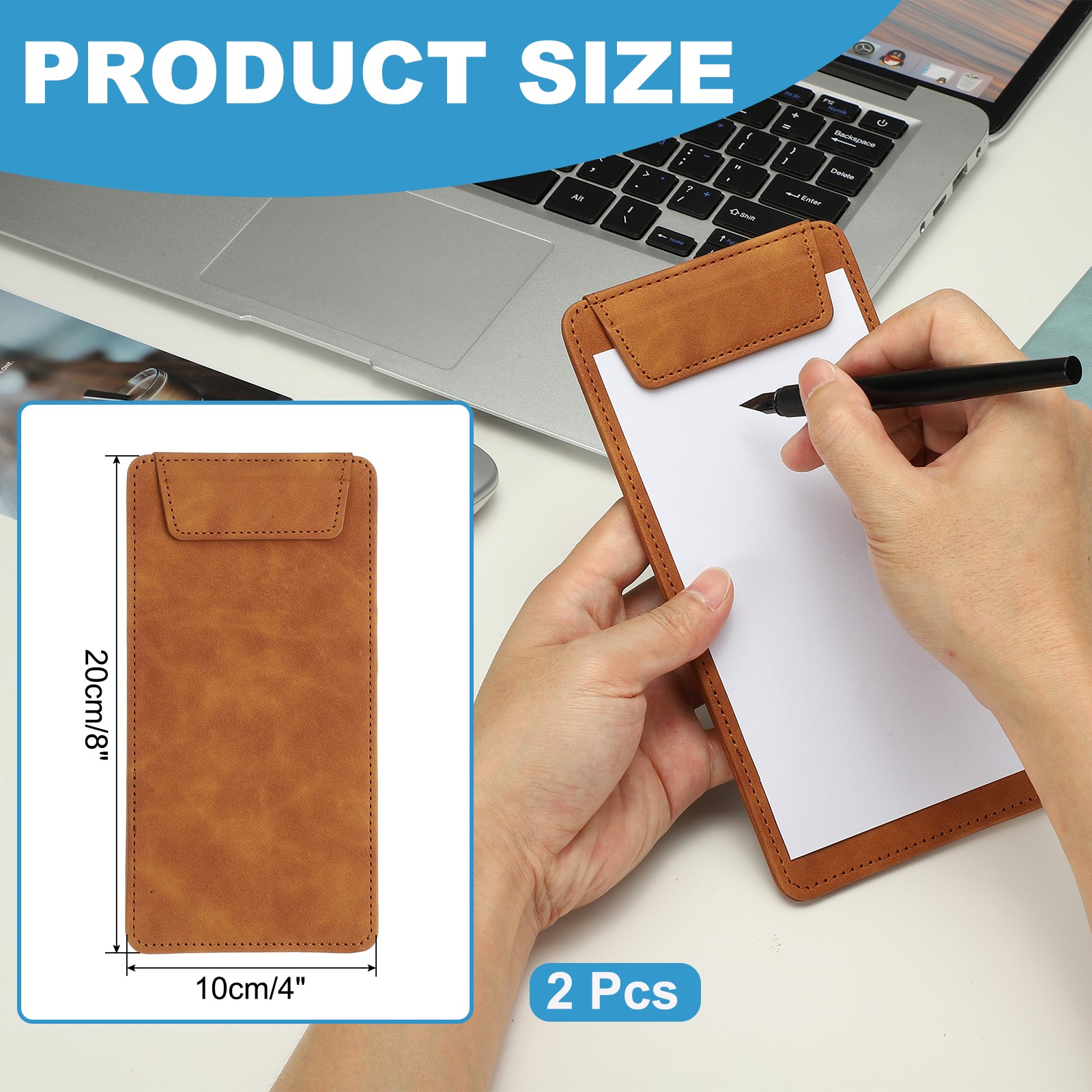 2 Pack Mini Clipboard 8″ x 4″ Leather Small Clipboard with Pen Holder (Brown)