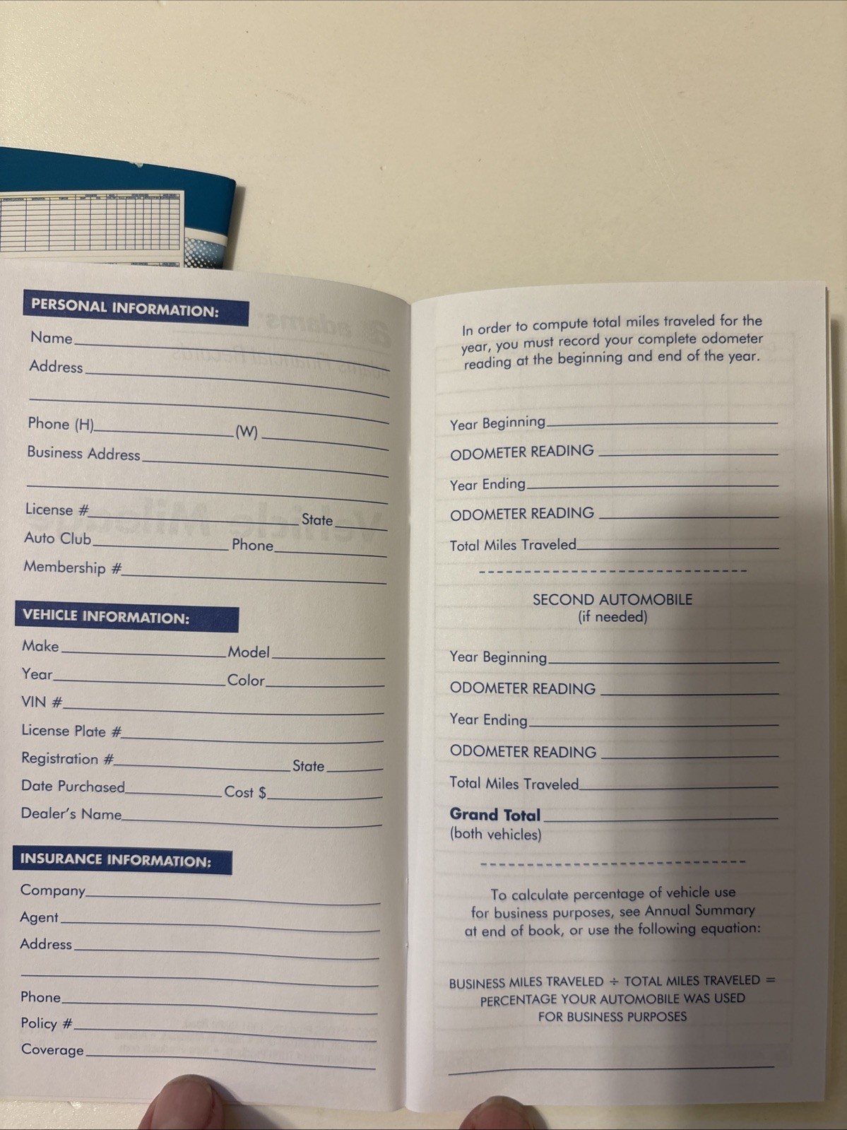 6 Adams AFR10W Vehicle Mileage Journals Logs.