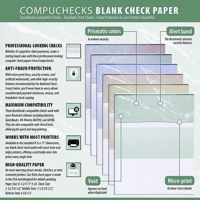 Compuchecks Blank Check Paper-500Pk-Computer Security,Size 8 1/2-11-Blue Diamond