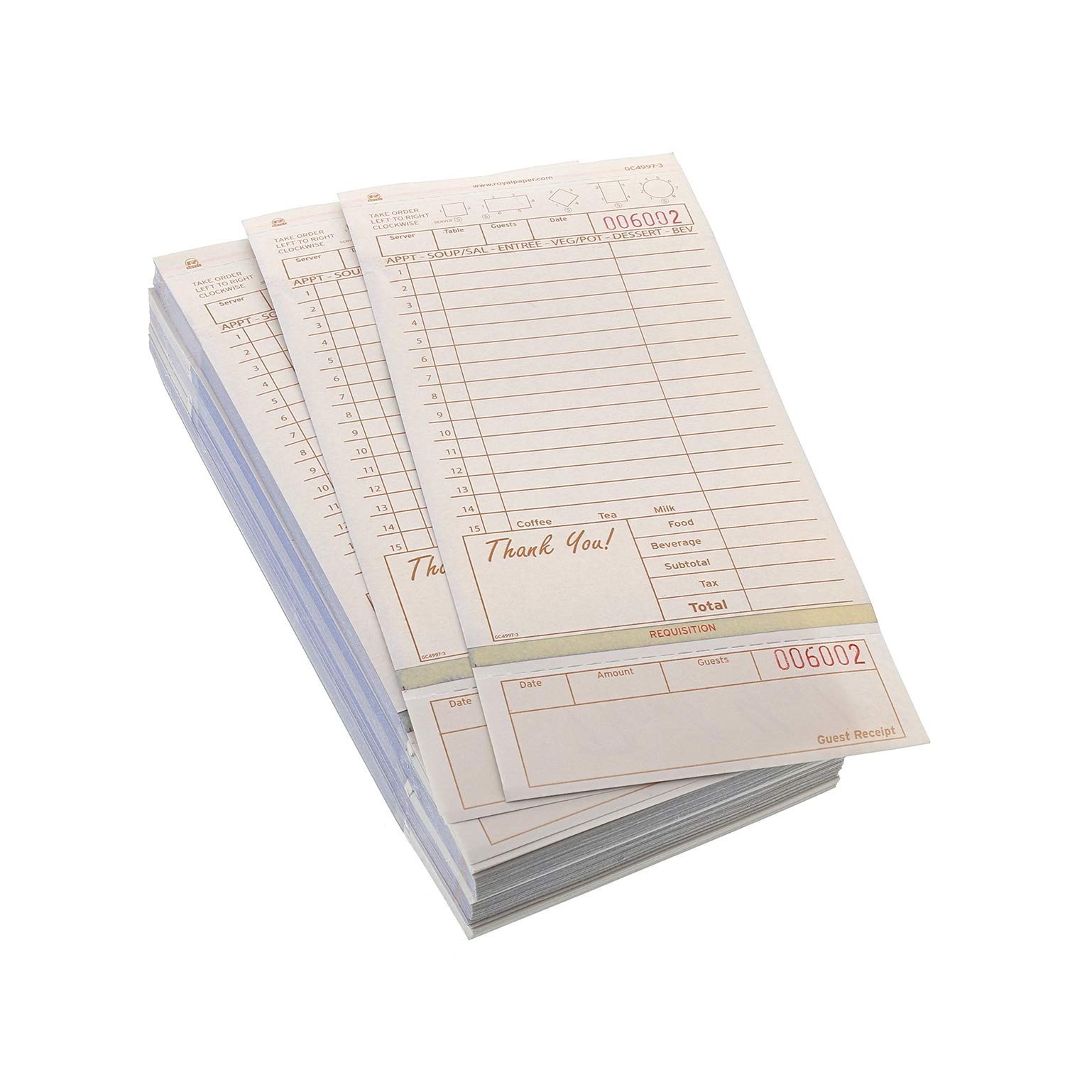 AmerCareRoyal Guest Check Loose-Pack Refill, 15 Lines, Three-Part Carbonless,…