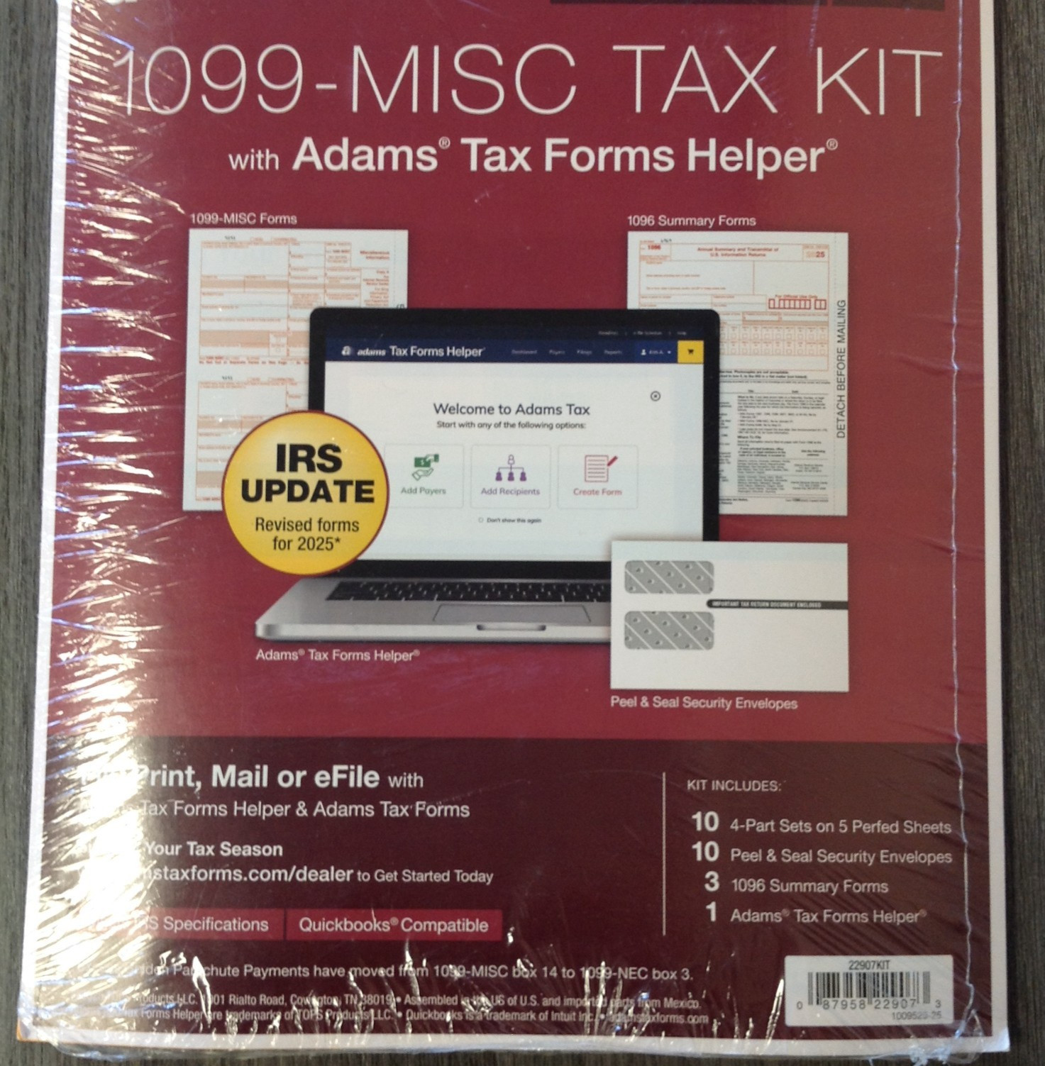2025 Adams 1099-MISC 4-Part Tax Forms Plus 1096 22907KIT Print Mail eFile NEW