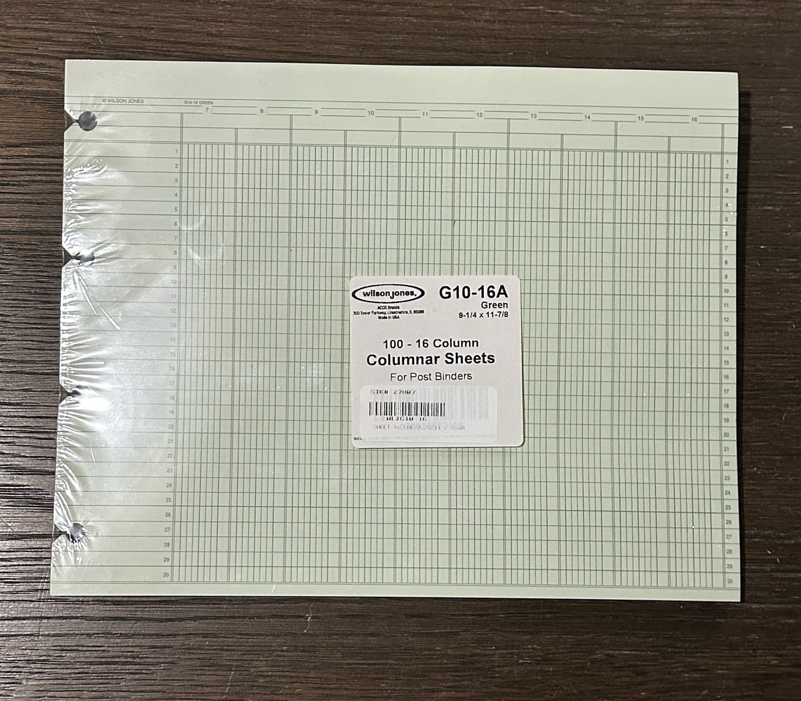 Wilson Jones G10-16A Green 9-1/4 x 11-7/8 100-16 Column Sheets- For Binders