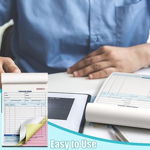10 Pack Carbonless Purchase Order Forms – 3 Part Books for Small Business, 50 Se