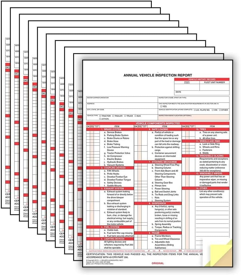 J. J. Keller 10-Pack, Annual Vehicle Inspection Report Forms, 3-Ply Carbonless F