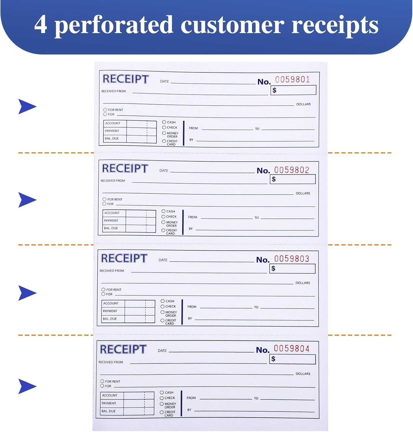 6 Pack Carbonless Receipt Books – 3-Part White, Yellow, Pink for Easy Tracking