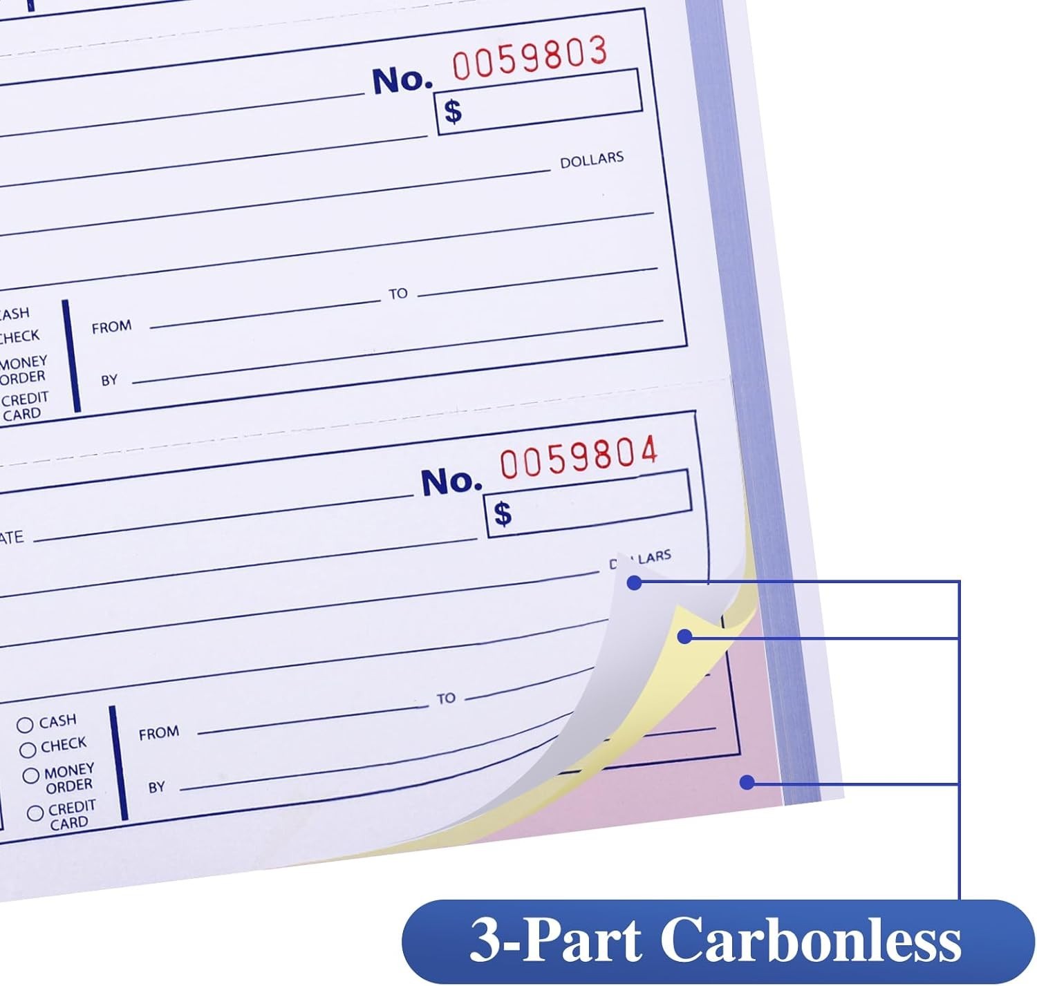 6 Pack Carbonless Receipt Books – 3-Part White, Yellow, Pink for Easy Tracking