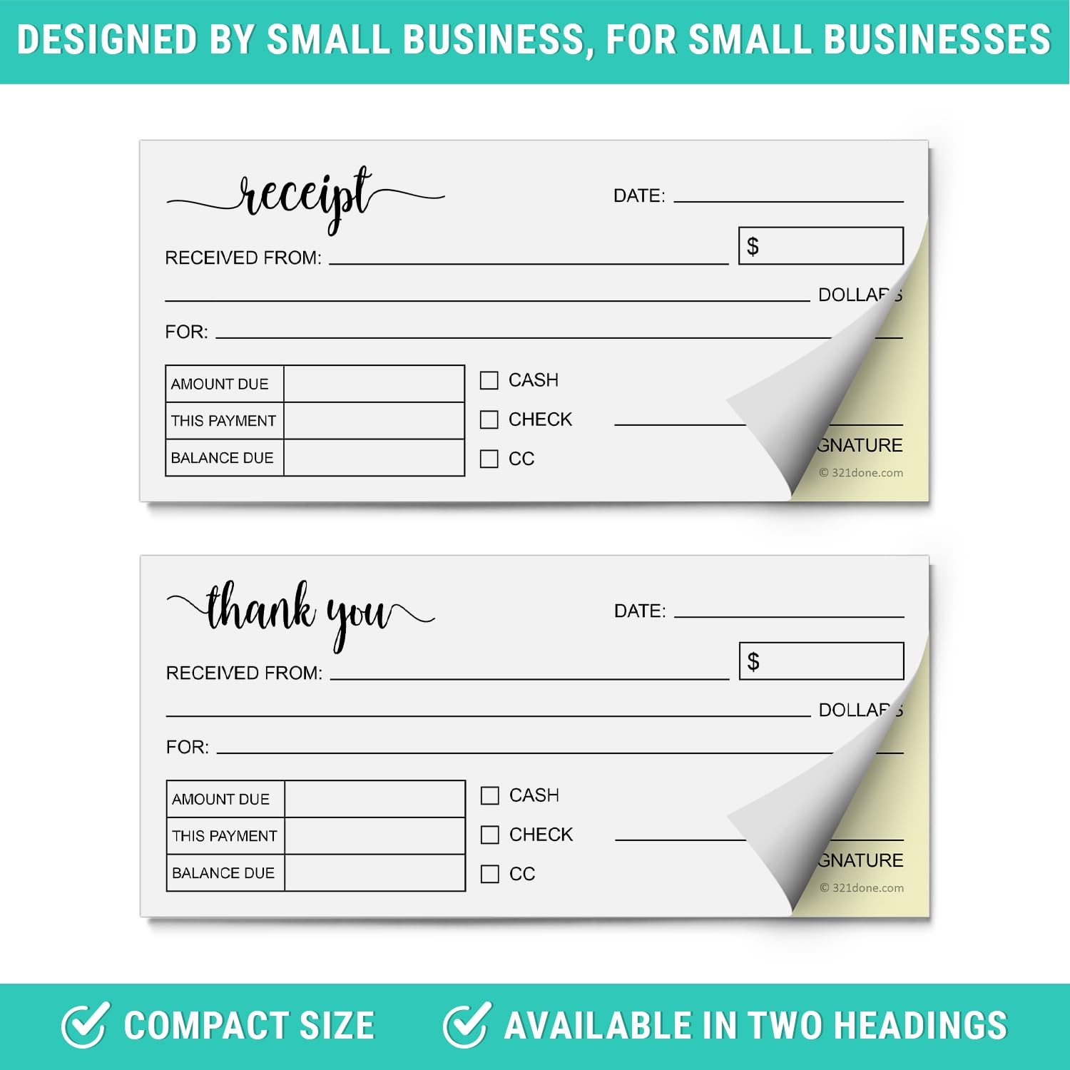 Receipt Book with Carbon Copies for Small Boutique Business, 2-Part Carbonles…