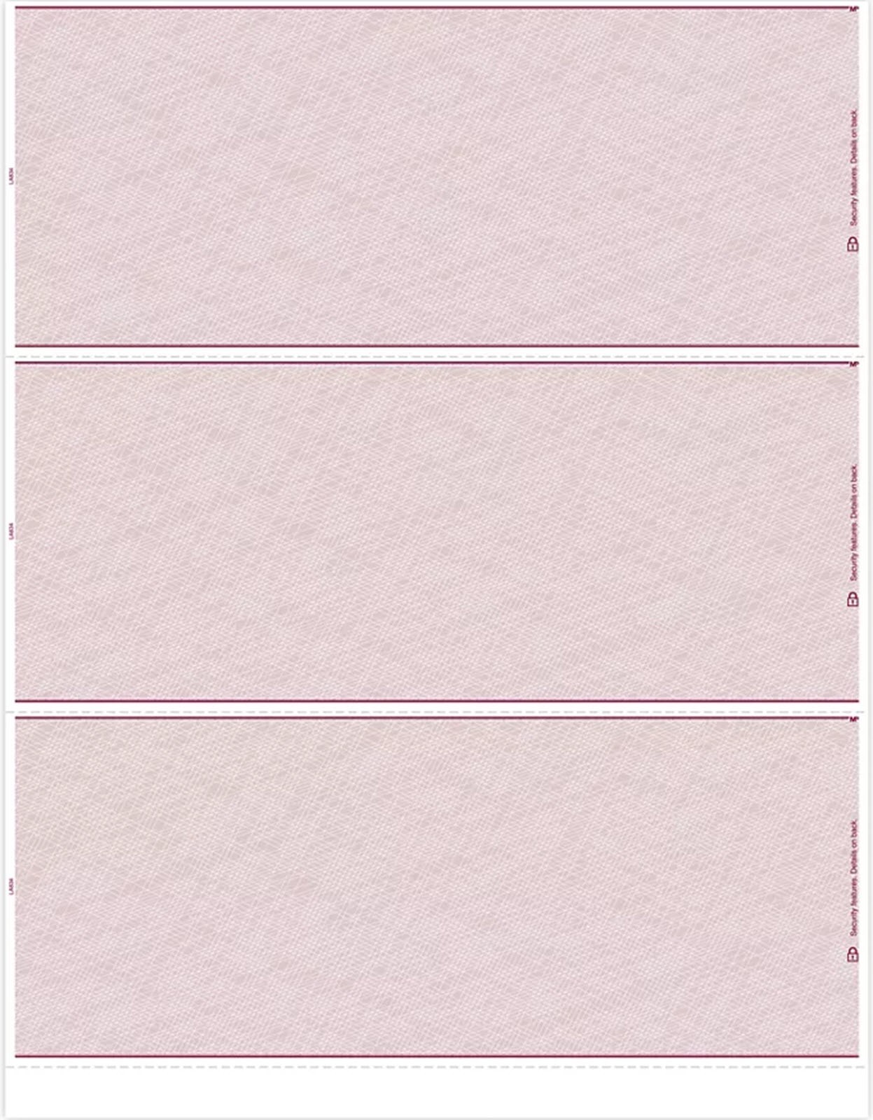 DLA834 Laser 3-up Blank Check Stock 500 Checks