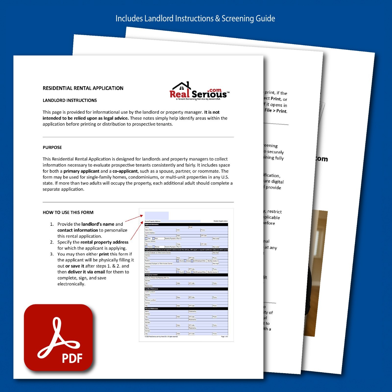 Rental Application – Rental Form for Landlords to Screen Tenant | PDF or US Mail