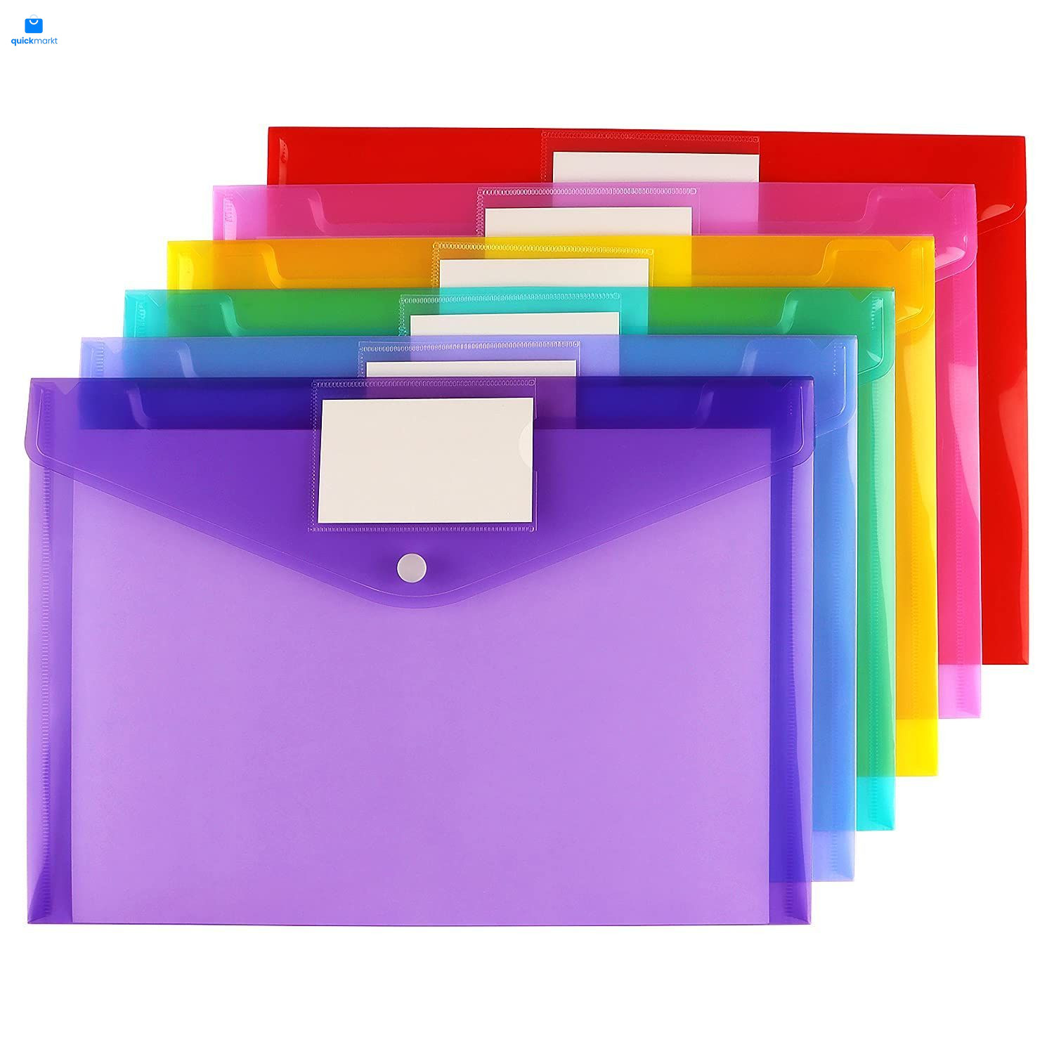 6 Pack Clear Document Folders Plastic 15.55 x 8.73 x 0.52 inches, 6 Color
