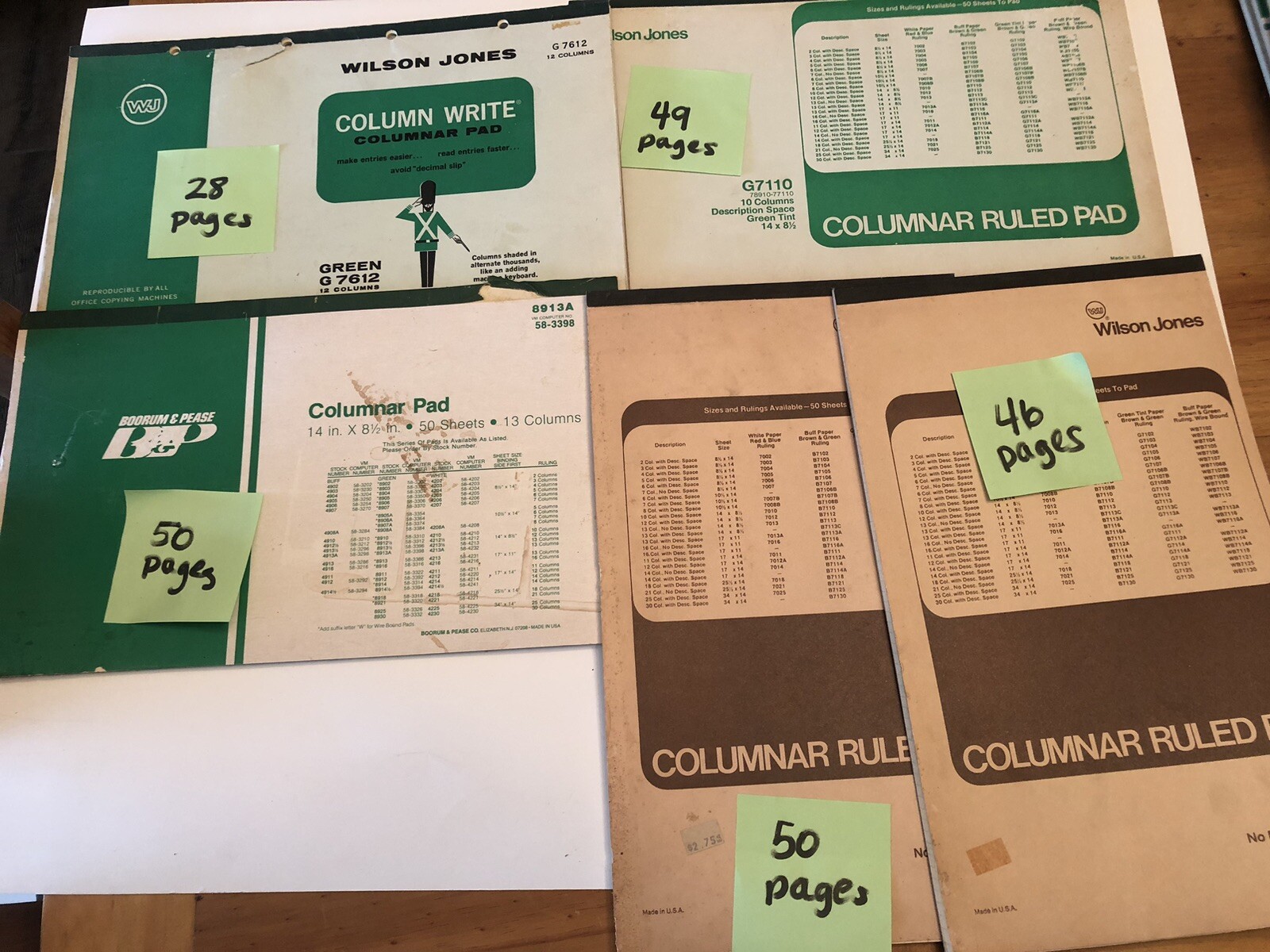Vintage Columnar Pads 1 Boorum & Pease, 4 Wilson Jones 12, 10, 13, 7 Columns