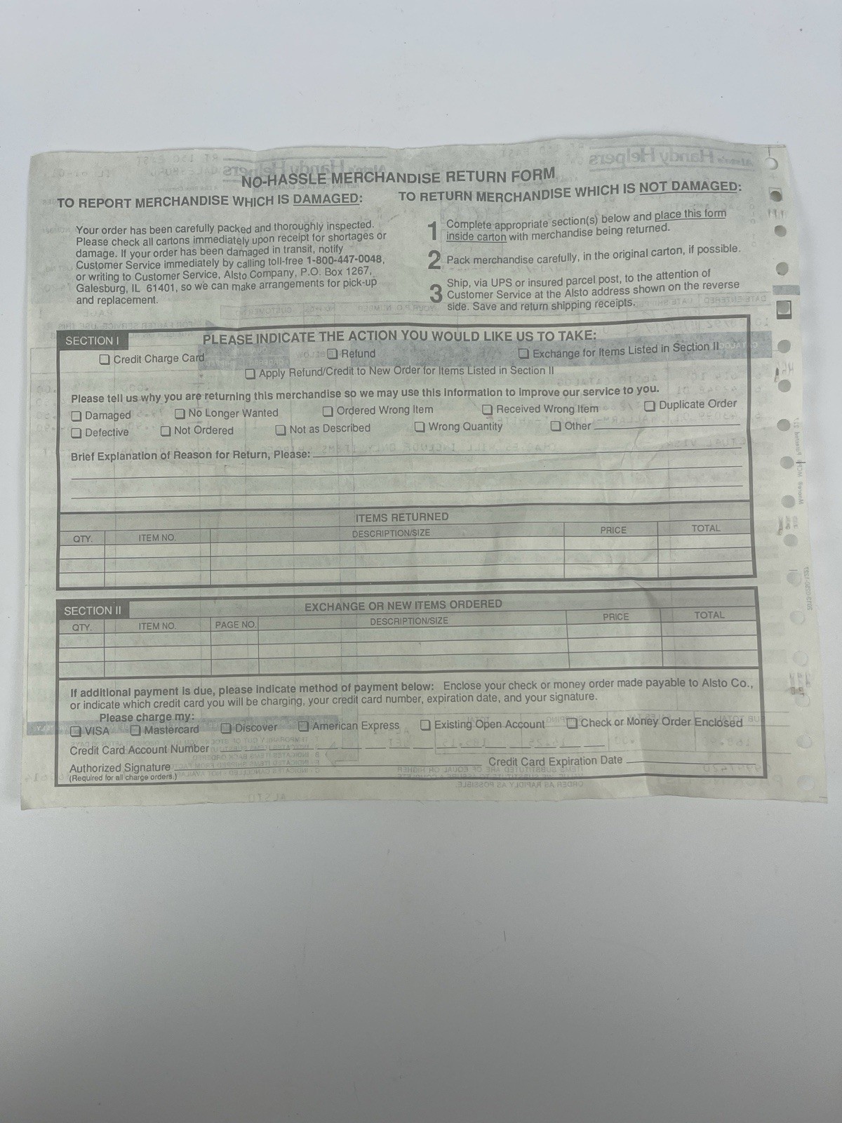 Vintage 1992 Alsto’s Handy Helpers Receipt Paper Manifest Work Order