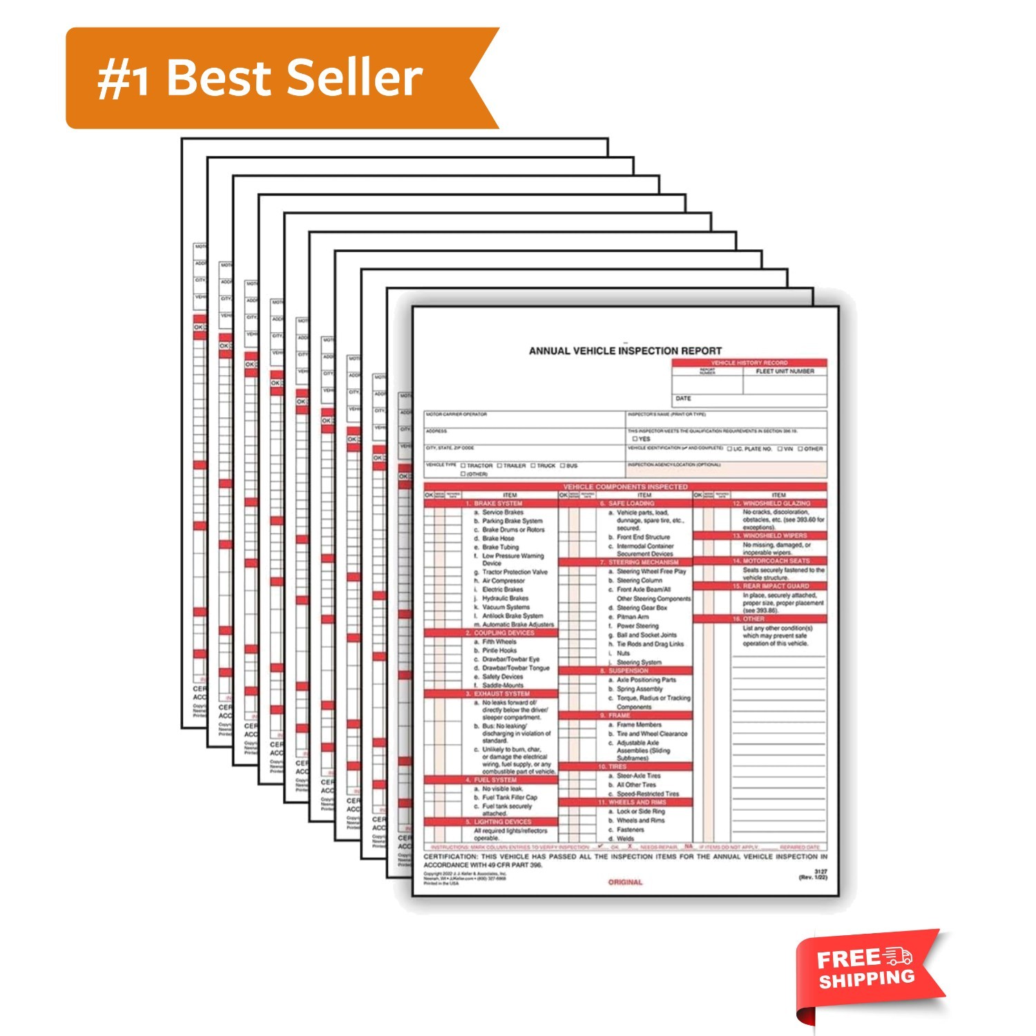 J. J. Keller Annual Inspection Forms – 10-Pack, Carbonless & Fading Resistant