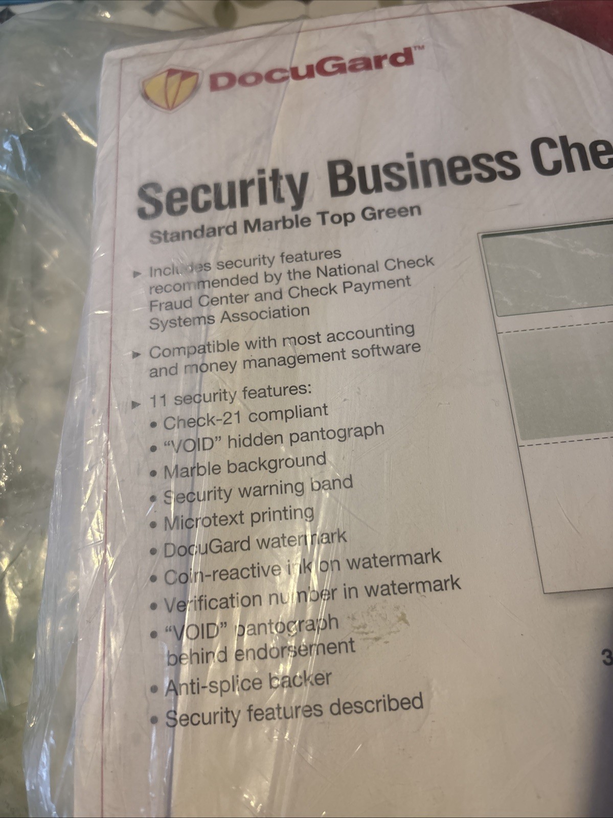 Docugard 04502 – Security Business Checks – Marble Top Green – 500 Sheets/Ream