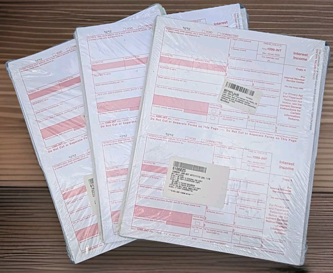 2022 1099-INT 4pt Interest Tax Laser Forms/5121, 5121, 5122, 77772, 5100 75-Pack