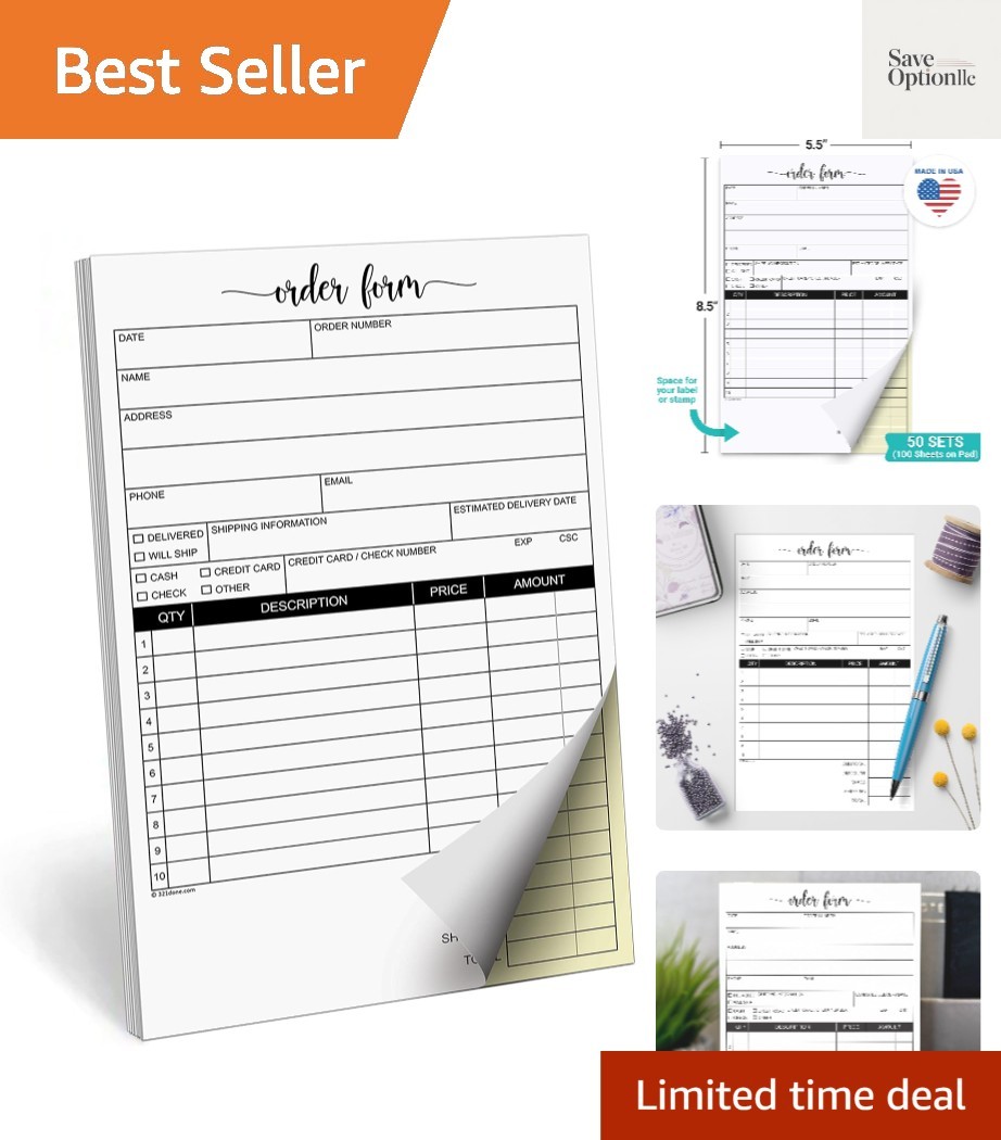 Order Form Pad, 5.5×8.5 Portrait 2-Part Carbonless, , Carbon Copy Purchase Sa…
