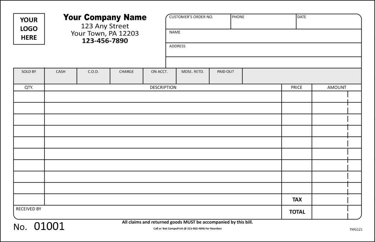 Custom Horizontal Sales Forms / 2 Part Carbonless / 5.5″ x 8.5″ / TMG121