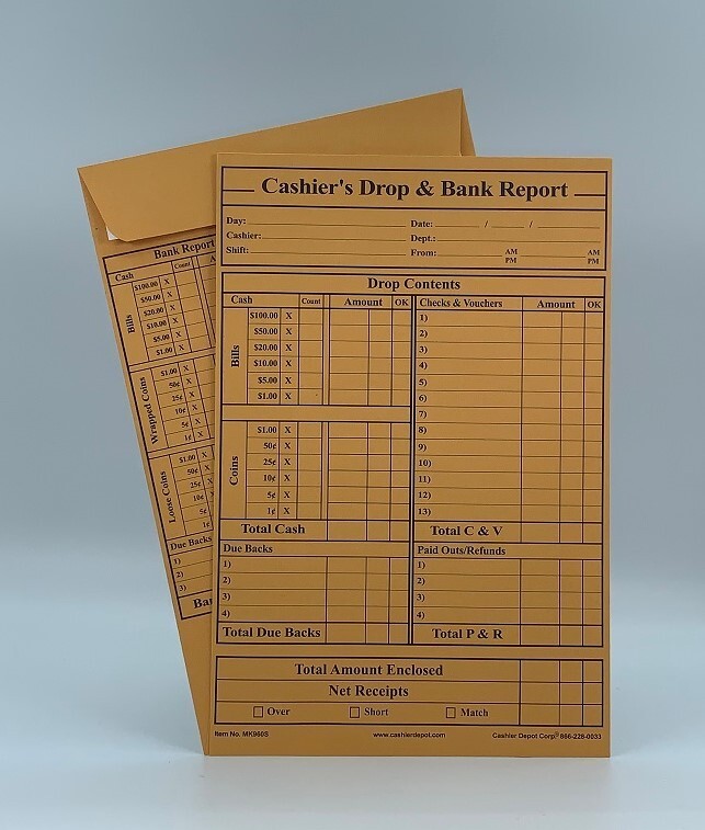 Cashier’s Drop & Bank Report Envelopes, MK960S, 6″ x 9″, Kraft, P&S, 28lb. 500ct