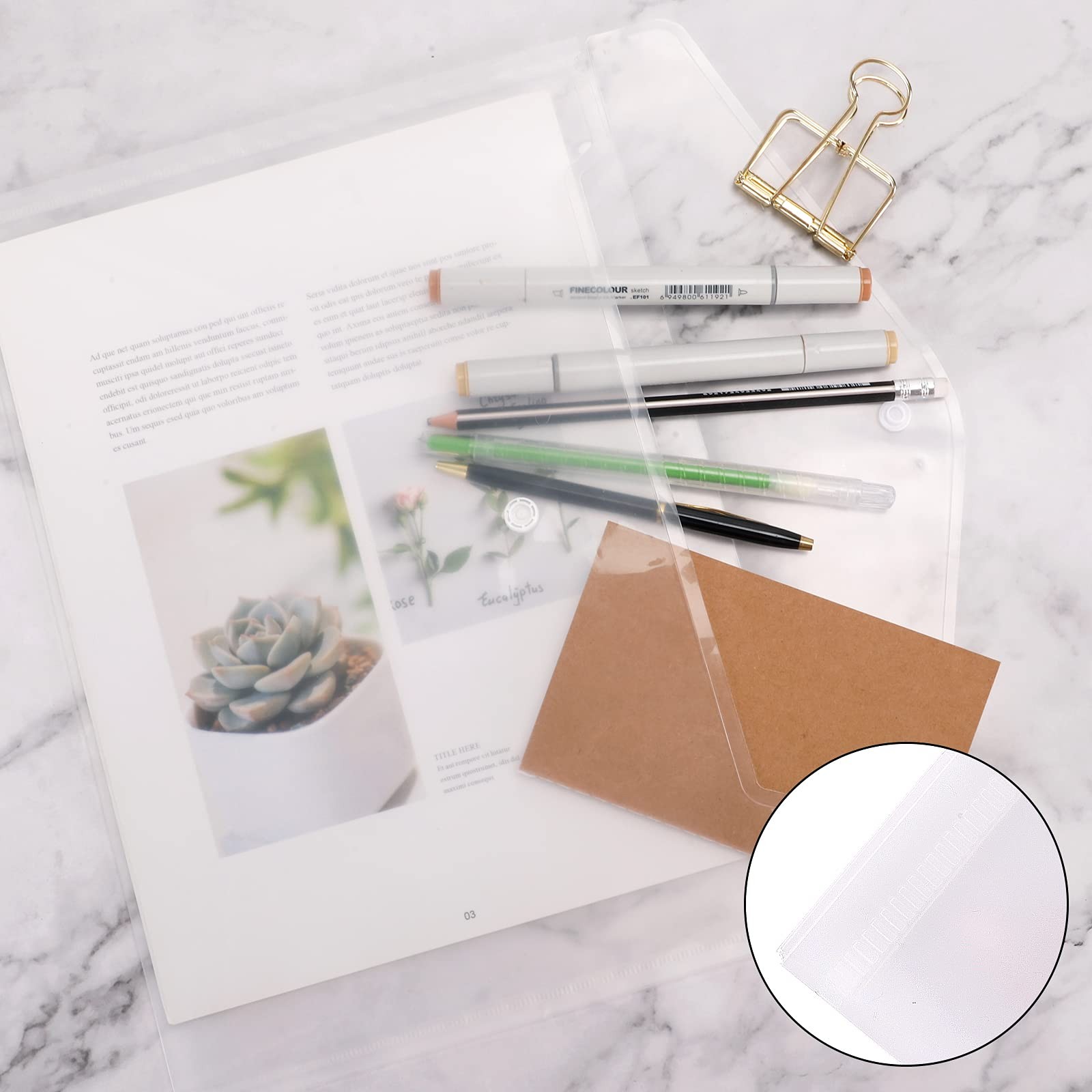 EOOUT 50pcs Plastic Envelopes with Button Snap A-50PCS, Transparent Color