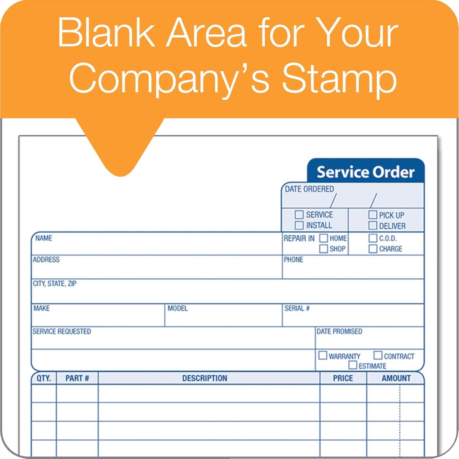 Service Order Form, 3 Part, Carbonless, 5 2/3″X9″ Inches, 250 Sets per Pack (3-5