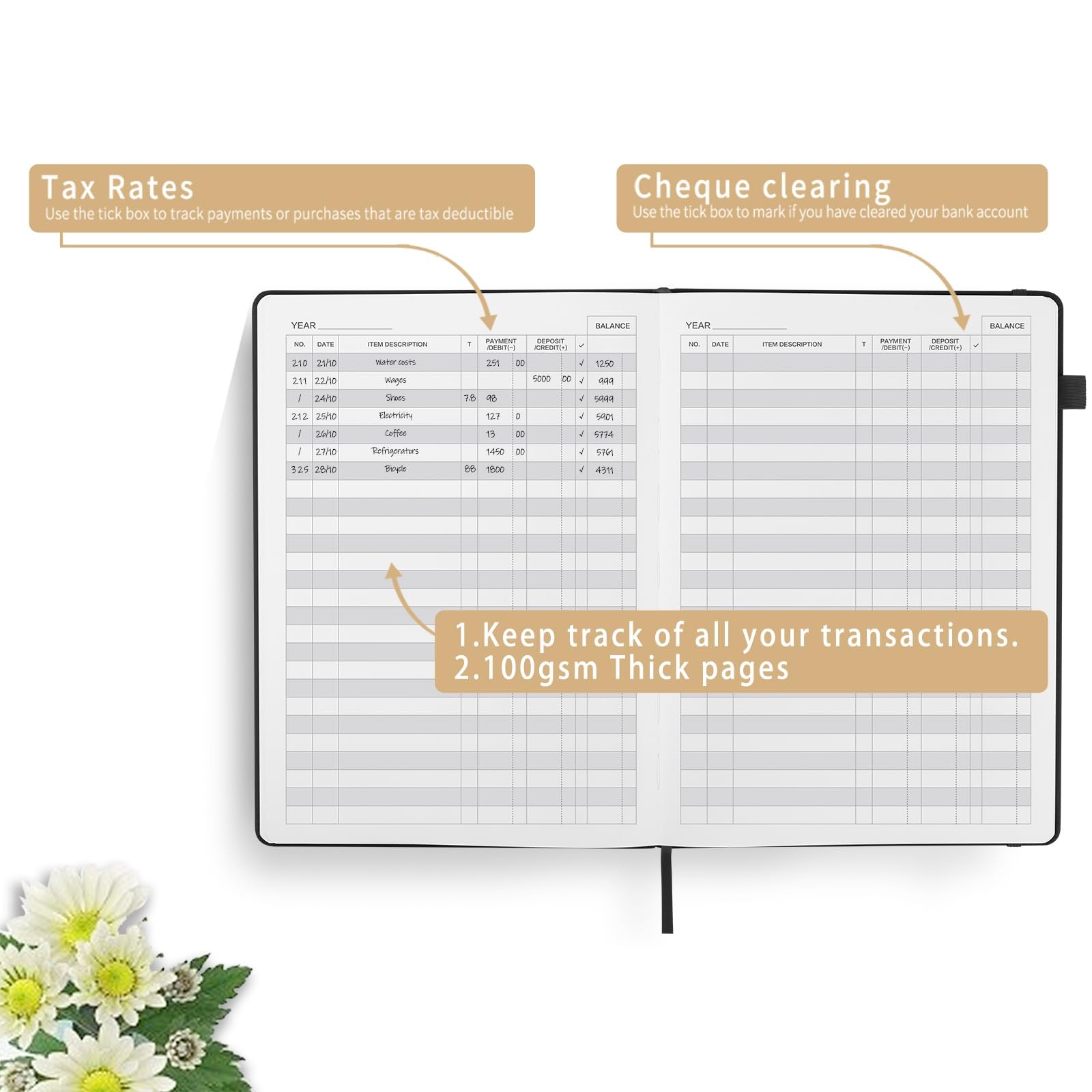 Blugool Check Registers Personal Checkbook Ledger 5.8×8.3 Black
