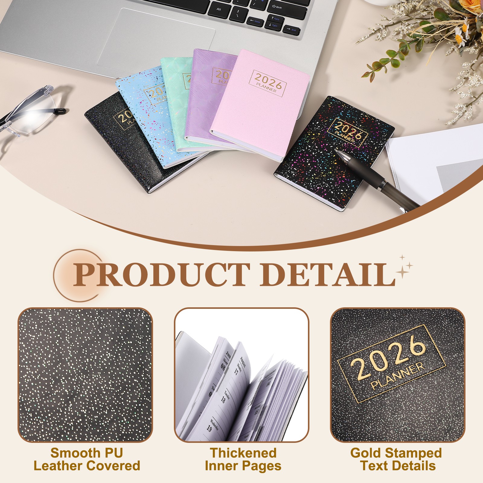 Daily Planner Notebook, 4.2 x 3.1″ 2026 to Do List Notebook, Star Black